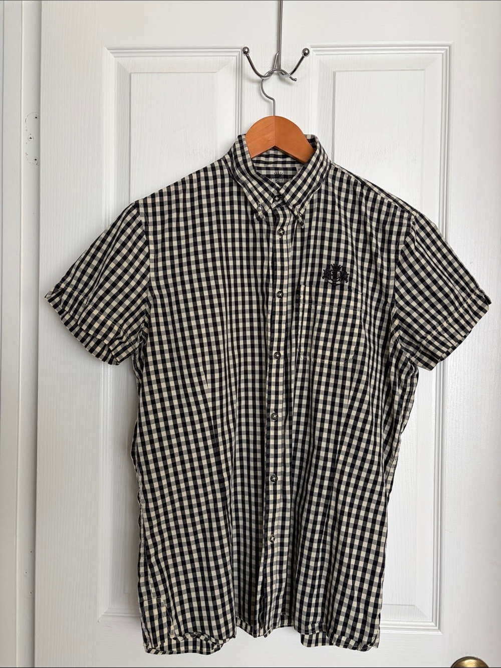 Diesel Black and White Gingham Short-Sleeve Button-Down Shirt
